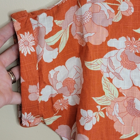 The Normal Brand | Orange Tropical Floral Cropped Button Front Shirt Size XS - Picture 4 of 8